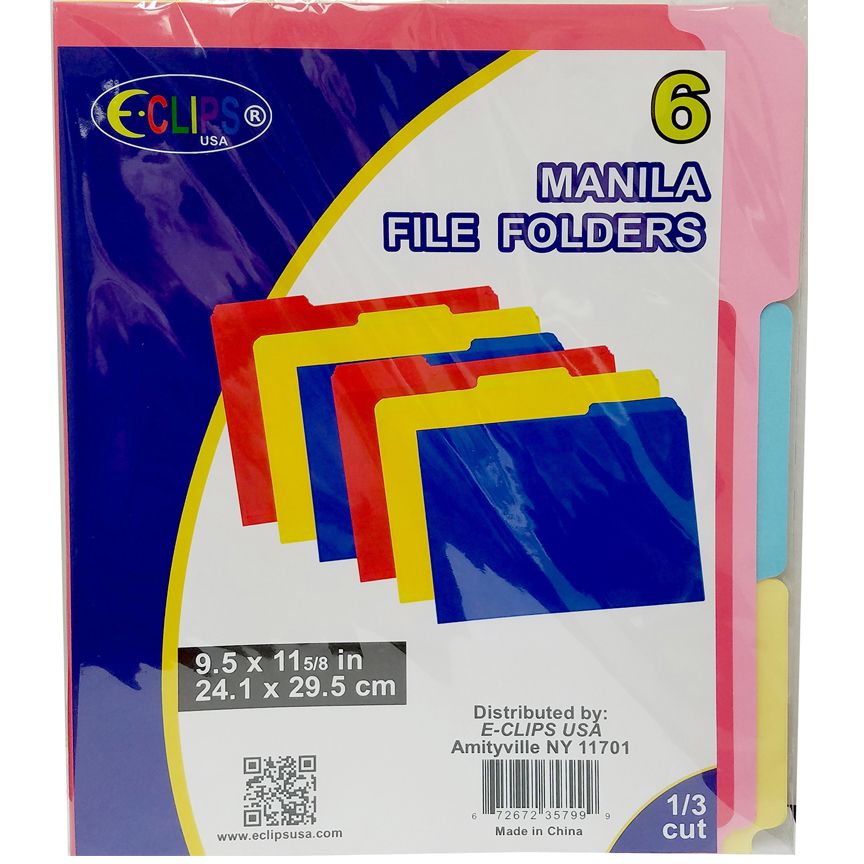 60 Units of 6ct Manila File Folders Asst. Colors Folders and Report