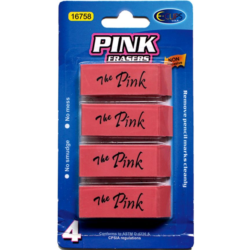 144 Units of 4 Pack Pink Erasers at