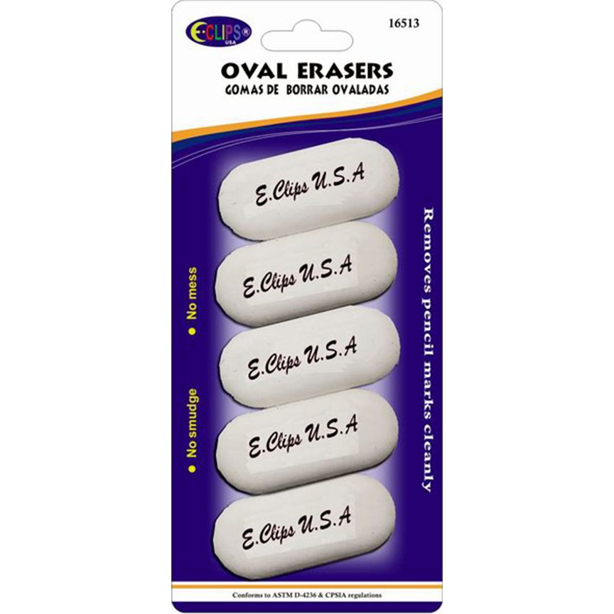 24 Units of Oval Shaped Erasers 5 Count White Erasers at