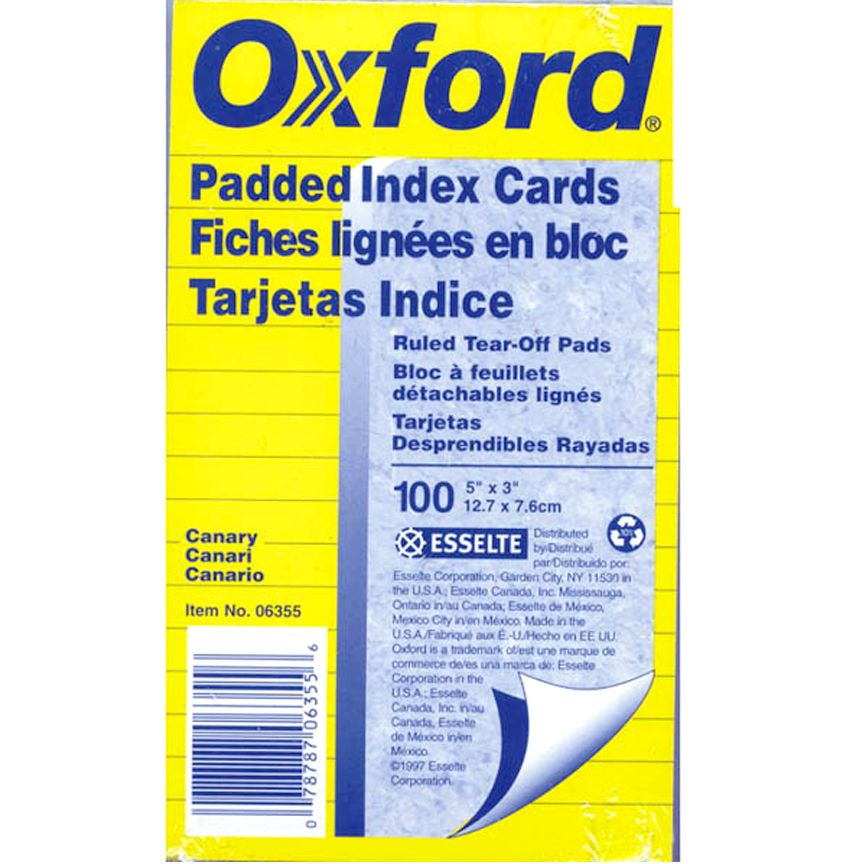 30 Units of OXFORD 3x5 index card pads, canary, ruled at