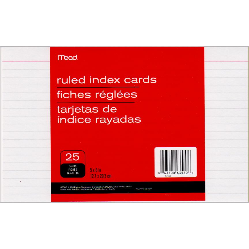 72 Units of MEAD Index Cards ruled 5x8 25ct. LABELS/CARDS/INDEX CARDS at