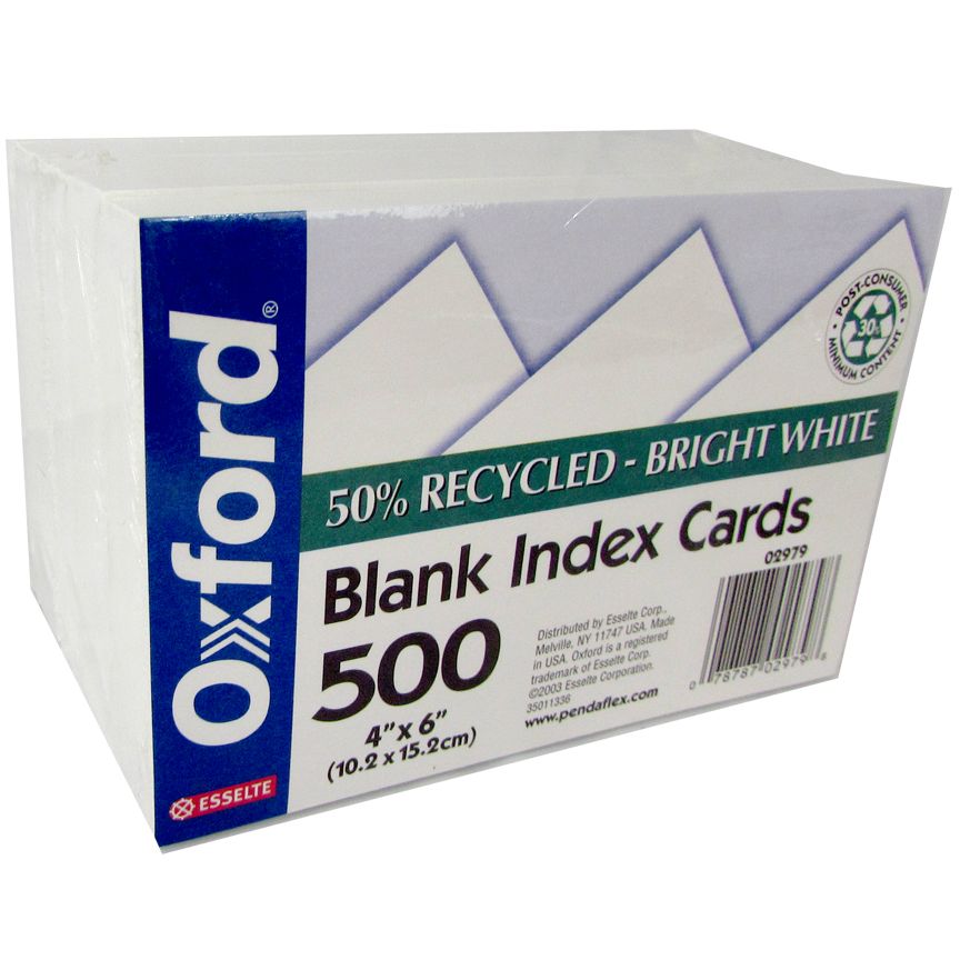 48 Units of OXFORD Index cards, 4x6, 500 pk., white, unruled (each 100
