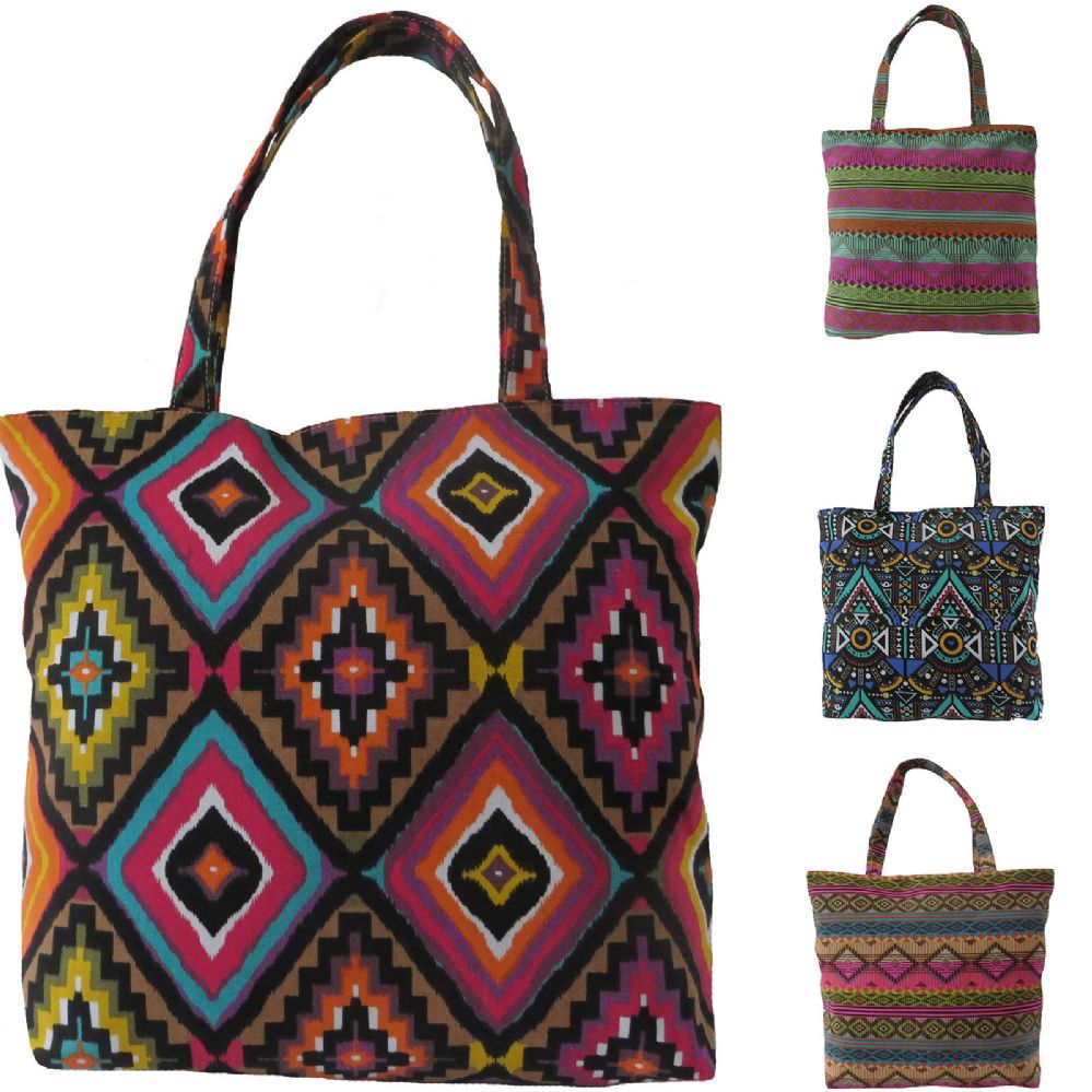36 Units of Large Fabric Tote Bag In Assorted Aztec Prints And Colors ...