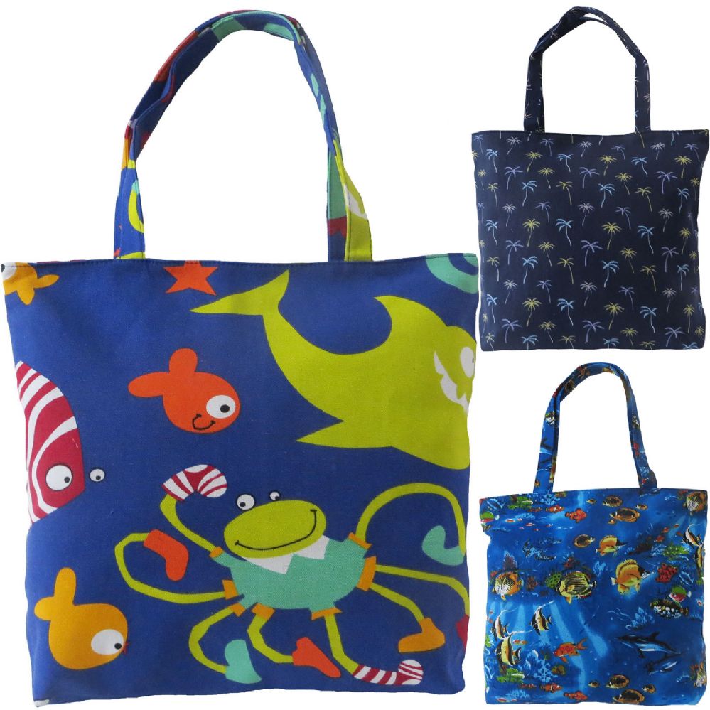36 Units of Beach Inspired Large Fabric Tote Bag In Assorted Prints And Colors. - at ...