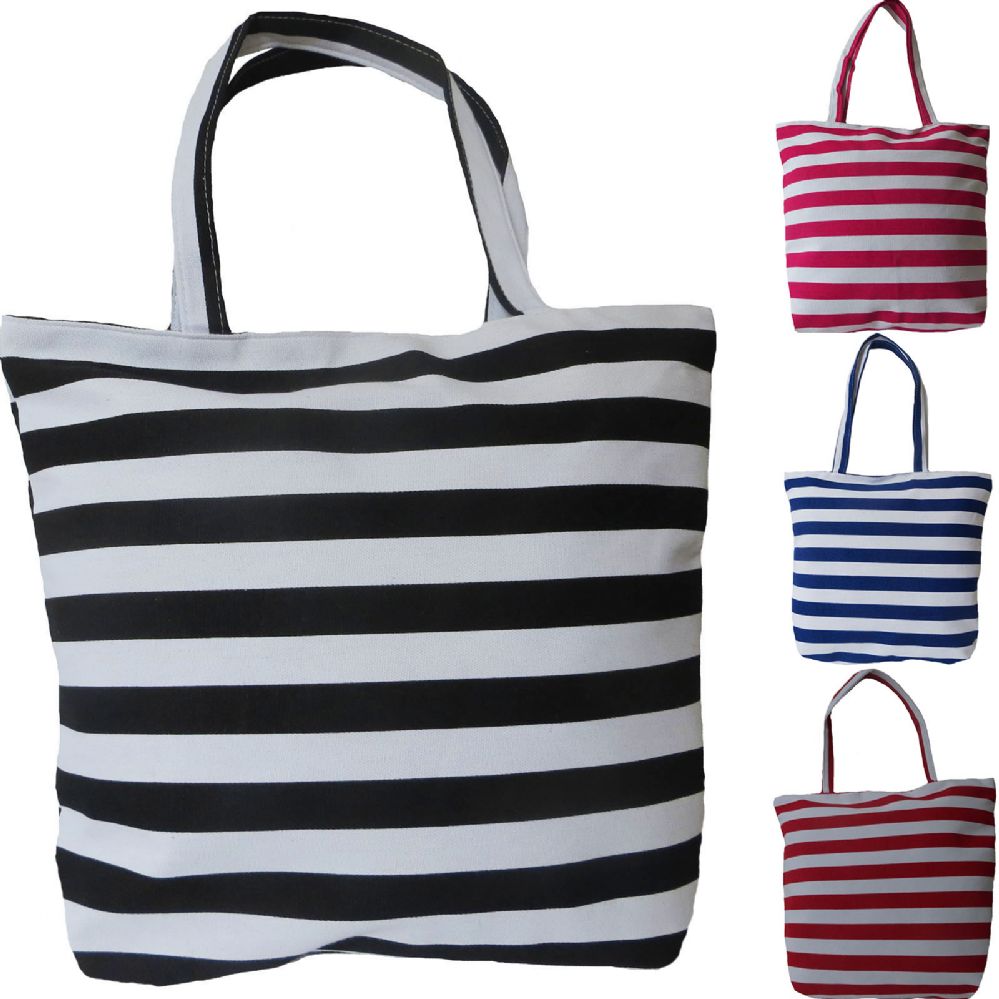 36 Units of Classic Horizontally Striped Large Fabric Tote Bag In