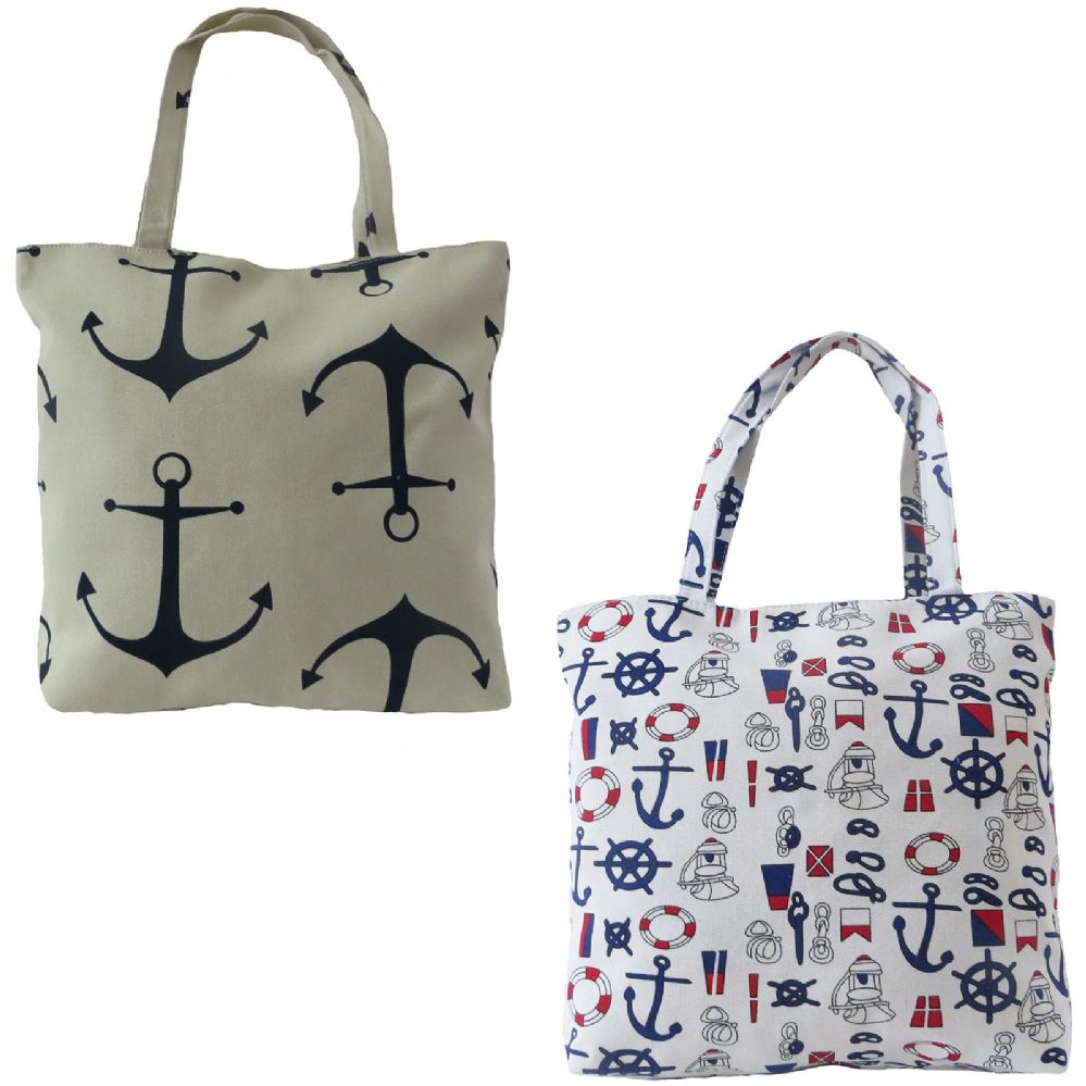 36 Units of Large Canvas Beach Bag In Nautical And Anchor Designs - Tote Bags & Slings - at ...