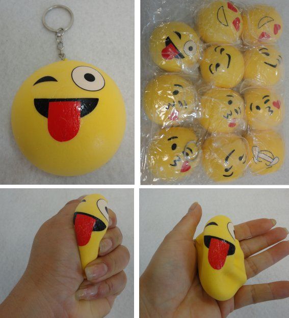 36 Units of Slow Rising Squishy Toy Key Chain *yellow Emoji Key