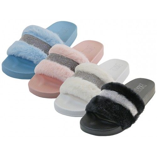 womens faux fur slides