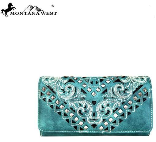 Montana West Embroidered Secretary Style Wallet Black