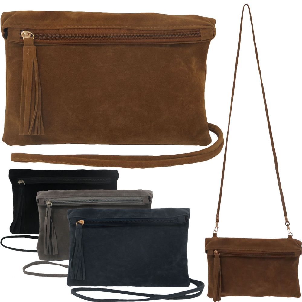 24 Units Of Faux Suede Fold Over Bag With Tassel And Snap Closure A Matching Cross Body Strap Leather Purses Handbags