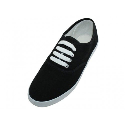 black canvas shoes with white laces