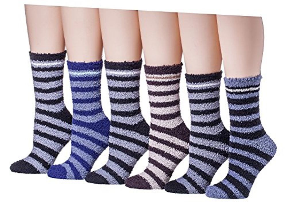 6 Pairs Of excell Mens Soft Warm Fuzzy Socks (Striped) at