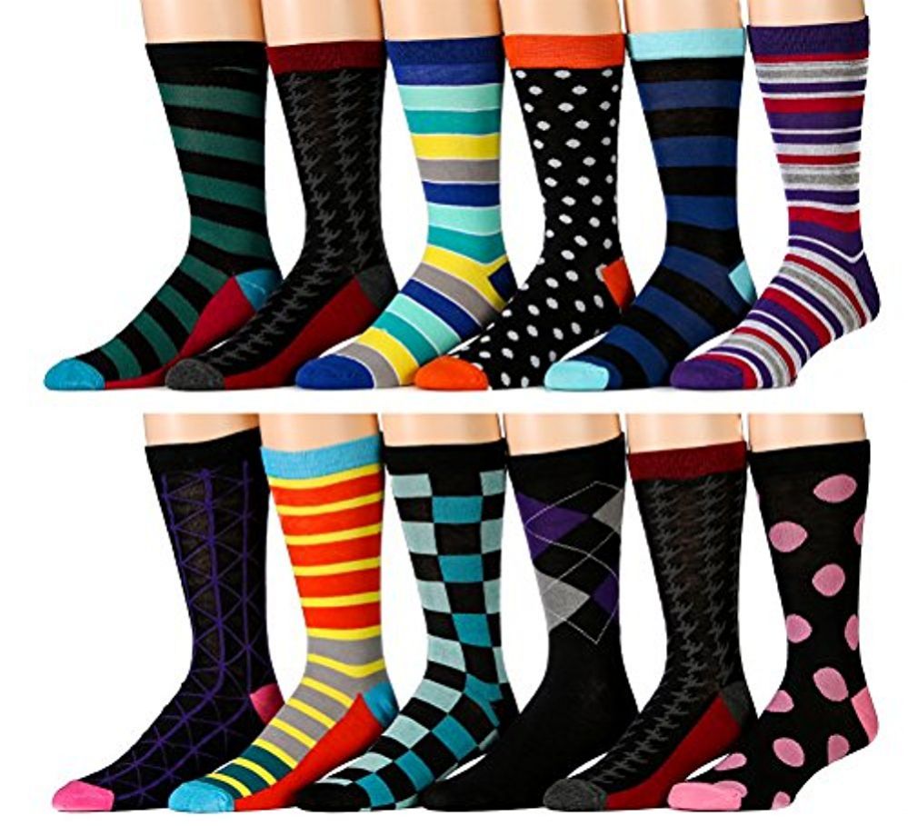 12 Pairs of excell Mens Fashion Designer Dress Socks, Cotton Blend ...