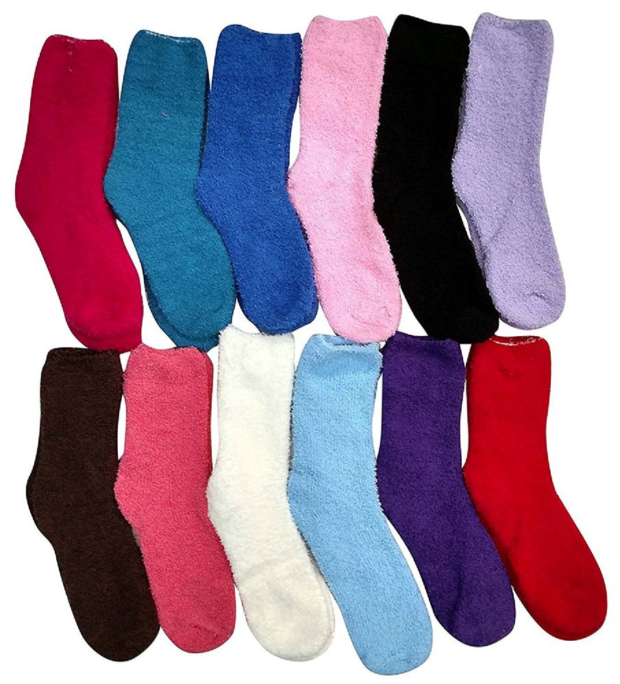 12 Pairs of excell Women's Solid Colored Soft Ladies Socks, Solid Fuzzy