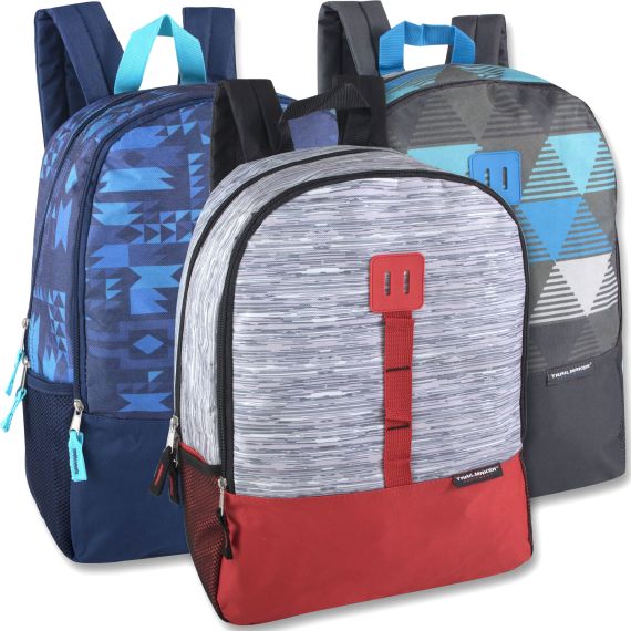 24 Units of 17 Inch Daisy Chain Color Block Backpacks 3 Colors