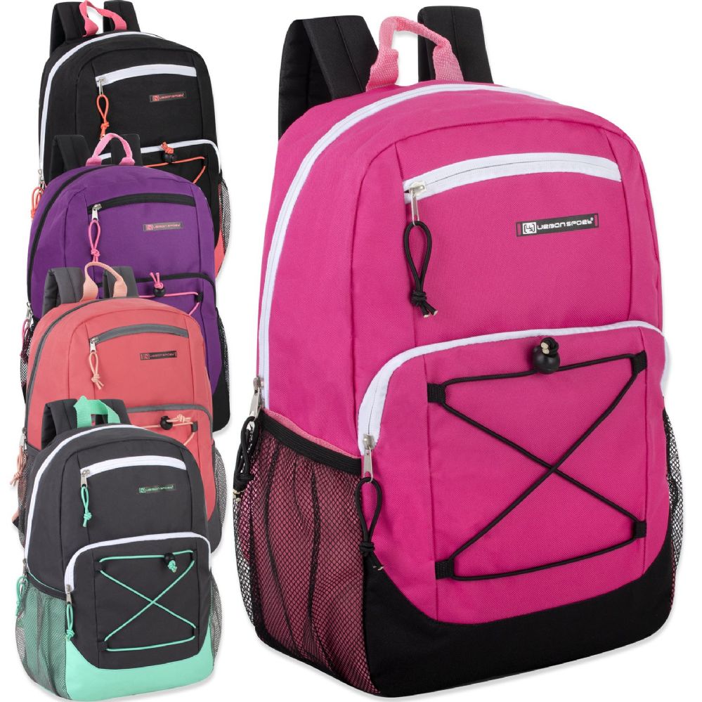 24 Units of Urban Sport 18 Inch Deluxe Bungee Backpack - 5 Color Girls ...