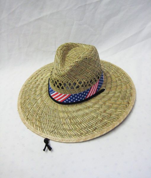 24 Units of Men Summer Straw Hat American Flag Sun Hats at