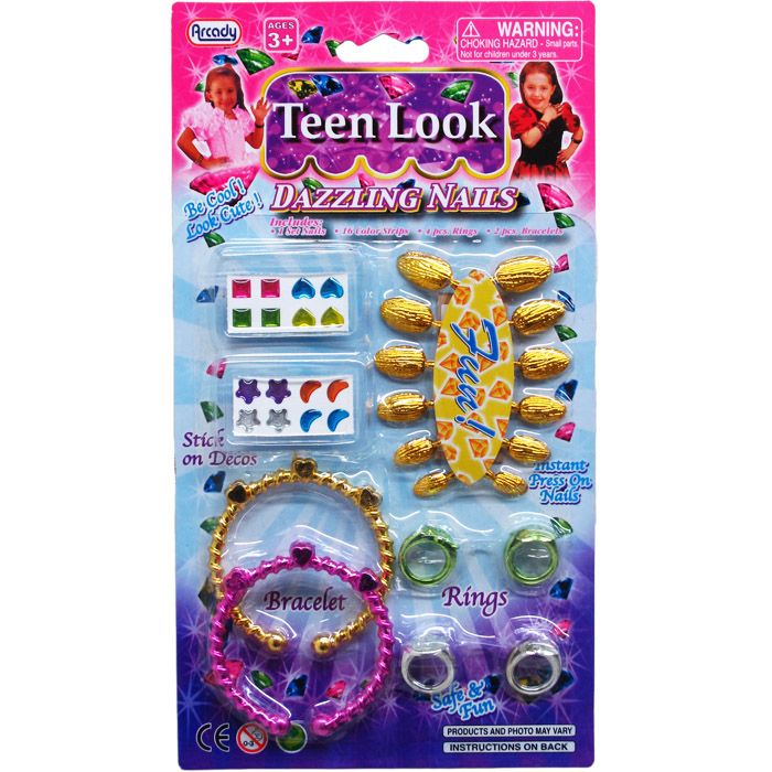 72 Units of 34 Piece Toy Nails,bracelet,rings Play Set Girls Toys