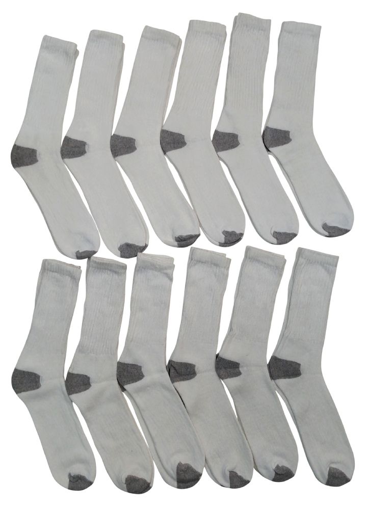 240 Units of Womens Cotton White Crew Socks With Gray Heel Toe Size 9