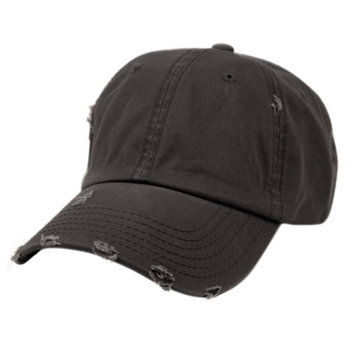 12 Units of Distressed Washed Cotton Baseball Cap In Dark Grey
