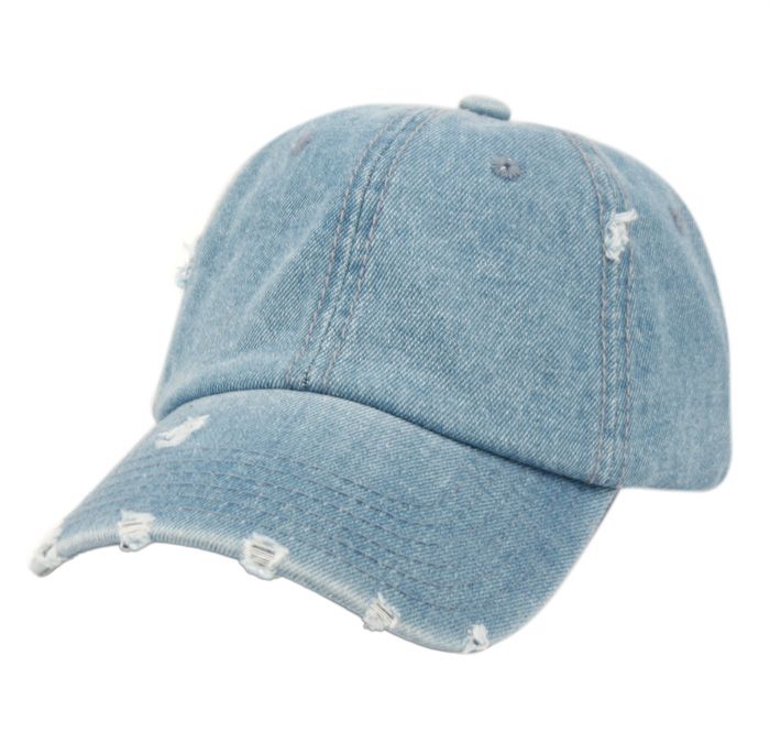 12 Units of Distressed Washed Cotton Baseball Cap In Light Denim Blue ...