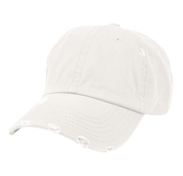 12 Units of Distressed Washed Cotton Baseball Cap In White Baseball