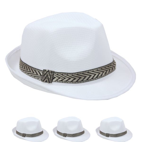24 Units of White Mesh Fedora With Fashion Band Fedoras, Driver Caps