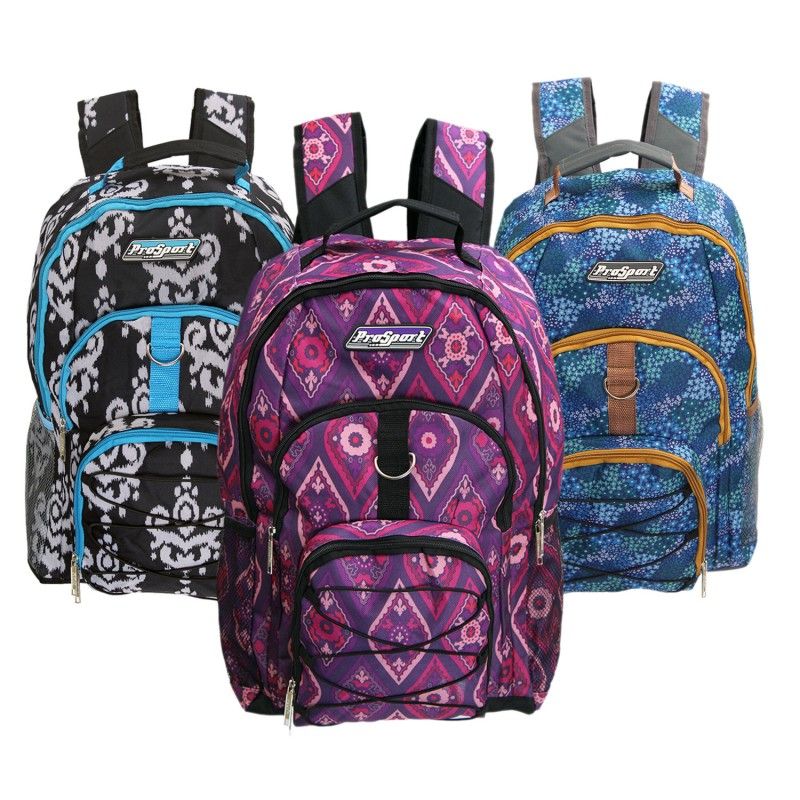 24 Units of Wholesale 18" 3 Pocket Backpacks In 3 Assorted Prints