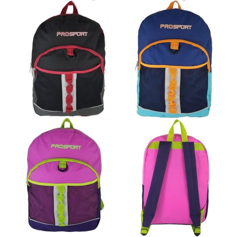 24 Units of Wholesale 17" Sport Backpacks For Kids In 3 Assorted Colors
