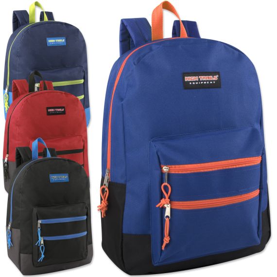 24 Units of High Trails 18 Inch Double Zip Backpack Boys Backpacks