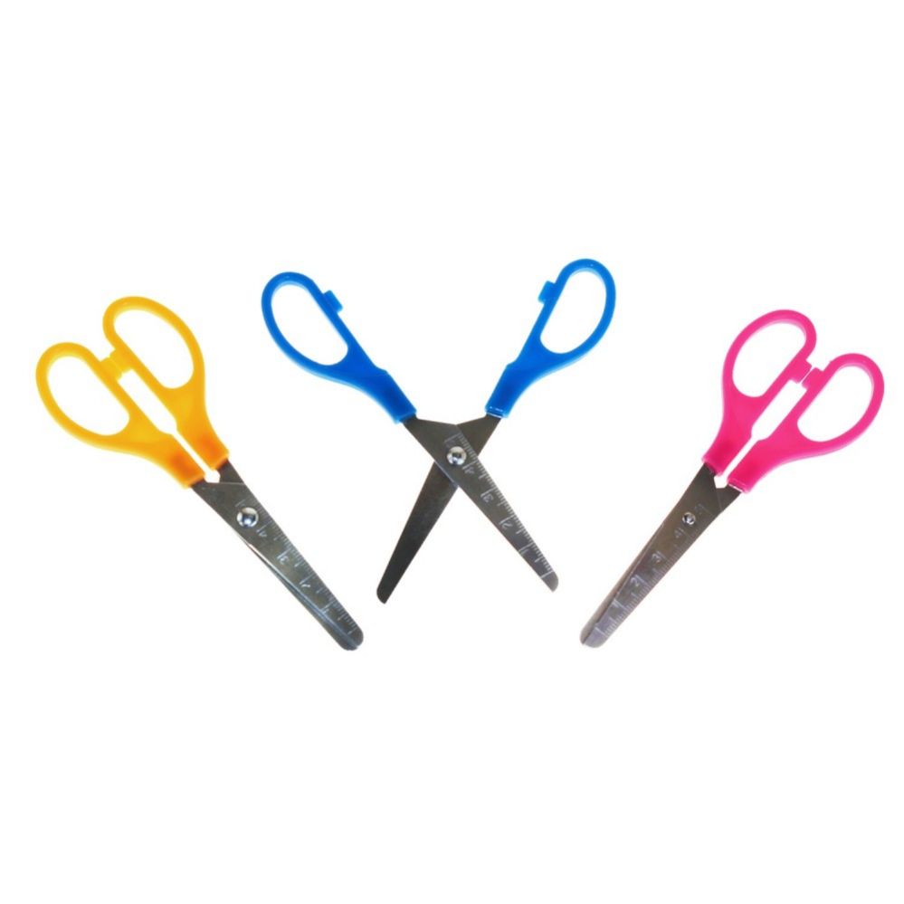 96 Units of Kids 5" Long Measuring Safety Scissors In 3 Assorted Colors
