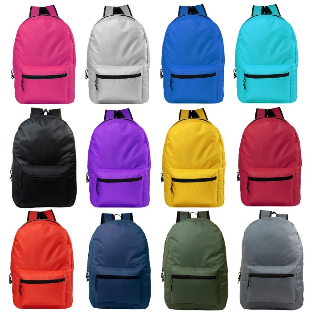 24 Units of 15 " Kids Basic Backpacks In 12 Assorted Colors Backpacks