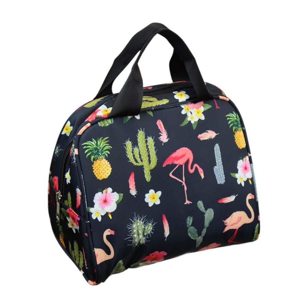 24 Units of Large Insulated Lunch Tote In A Flamingo Print Lunch Bags