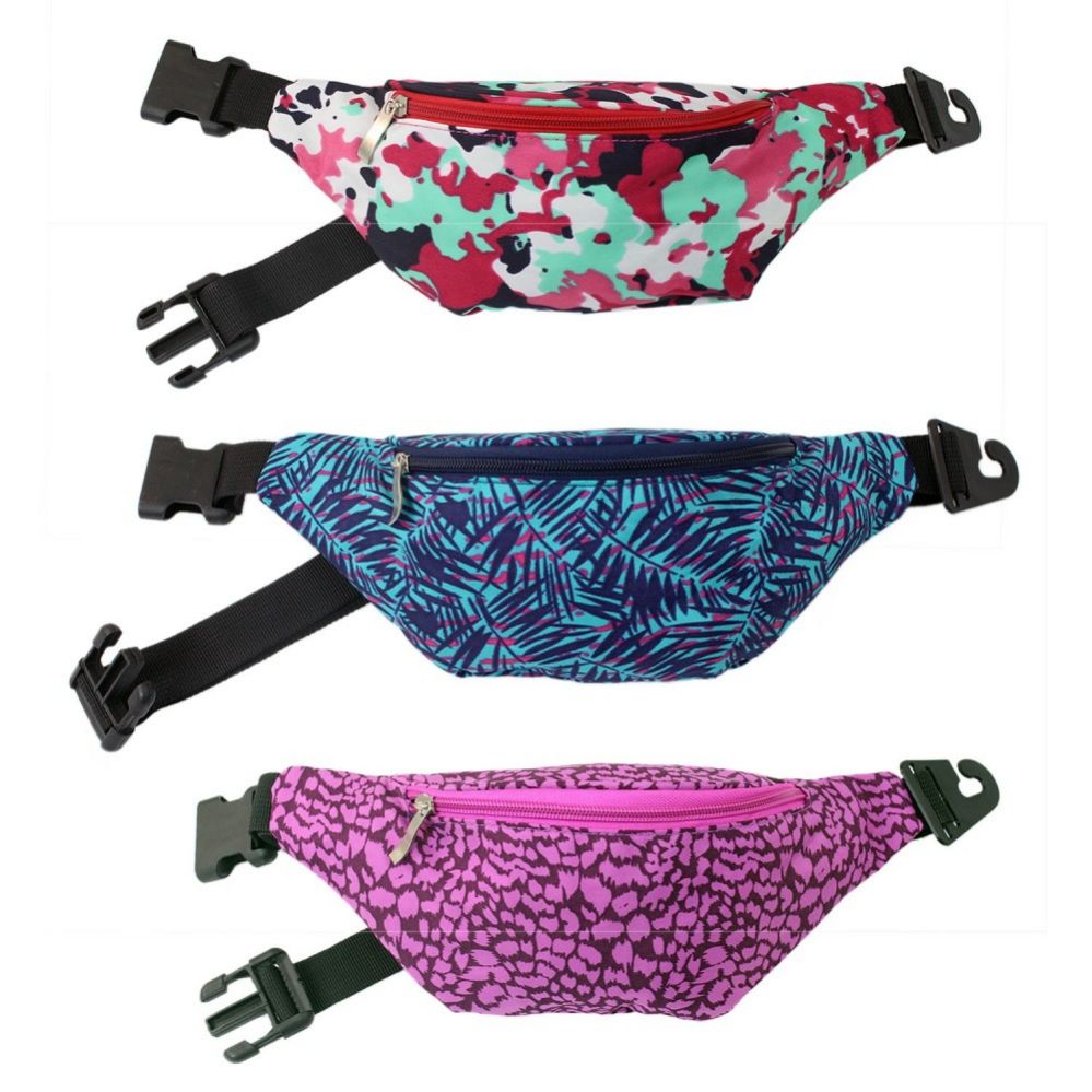 24 Units of Nylon Strength Fanny Pack In 3 Assorted Kp Color Prints