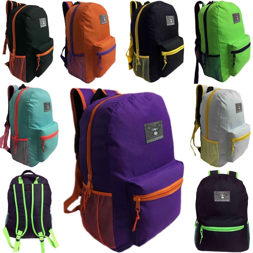 24 Units of 17 Inch Two Tone Unisex Back To School Backpack In 8 Assorted Colors Backpacks 17