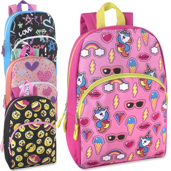 24 Units of Character Backpacks 15 Inch Girls Colors Backpacks 15