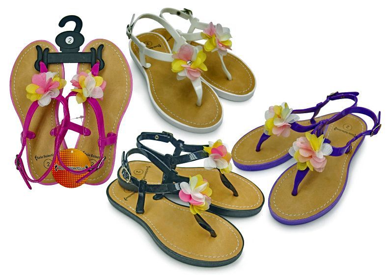48 Units of Girl's Sandals With/ Side Strap & Flower Adornment
