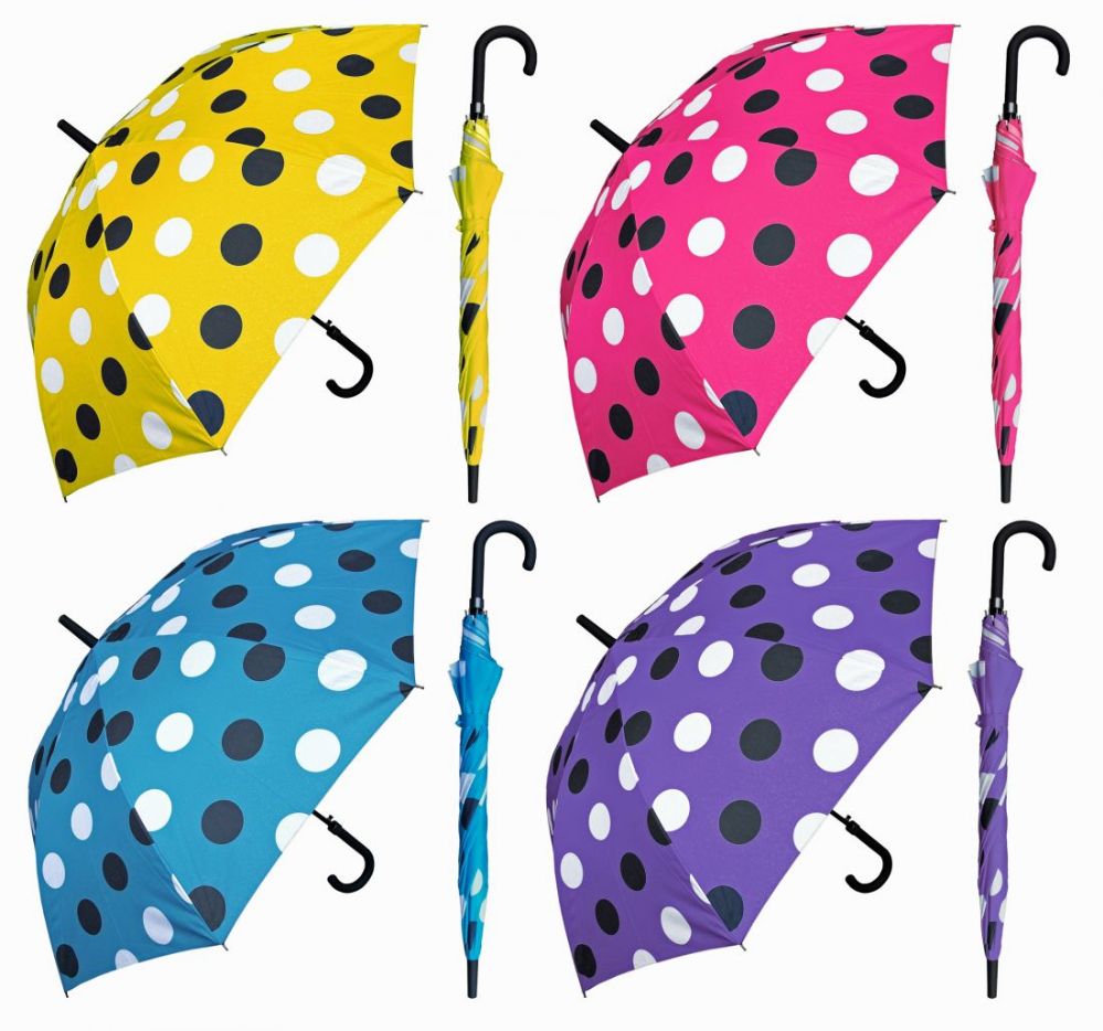 6 Units of 48" AutOOpen Polka Dot Doorman Umbrellas With/ Hook Handle