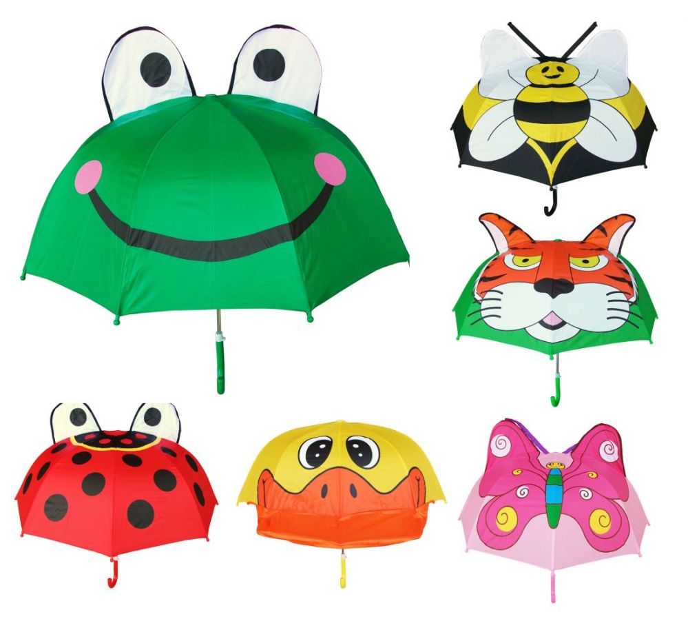 12 Units of 36" Boy's & Girl's 3d PoPUp Animal Umbrellas Assorted Styles Umbrellas & Rain