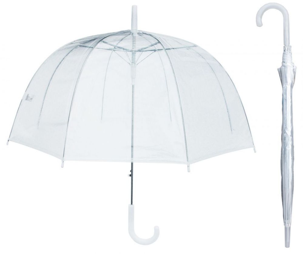 12 Units of 46" AutOOpen Clear Dome Umbrellas W/ith White Hook Handle