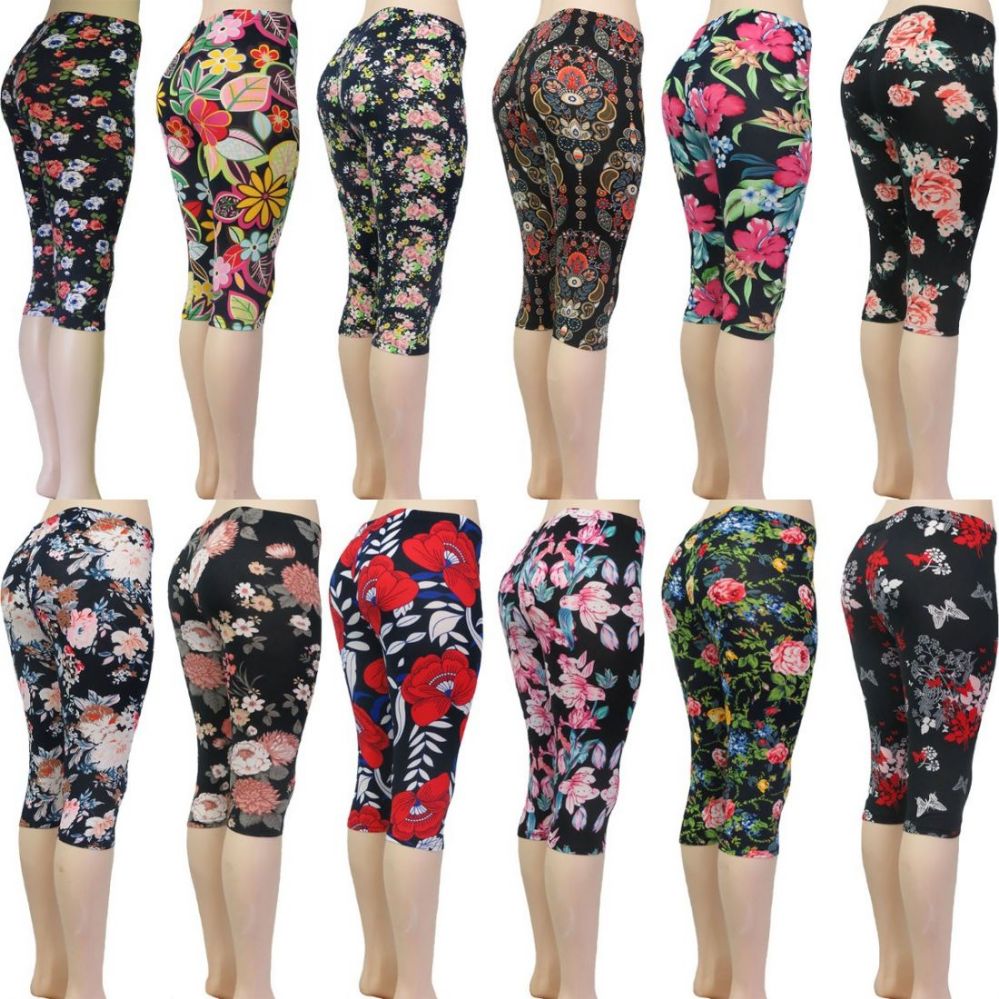 48 Units Of Women S Capri Leggings Floral Prints One Size Fits Most