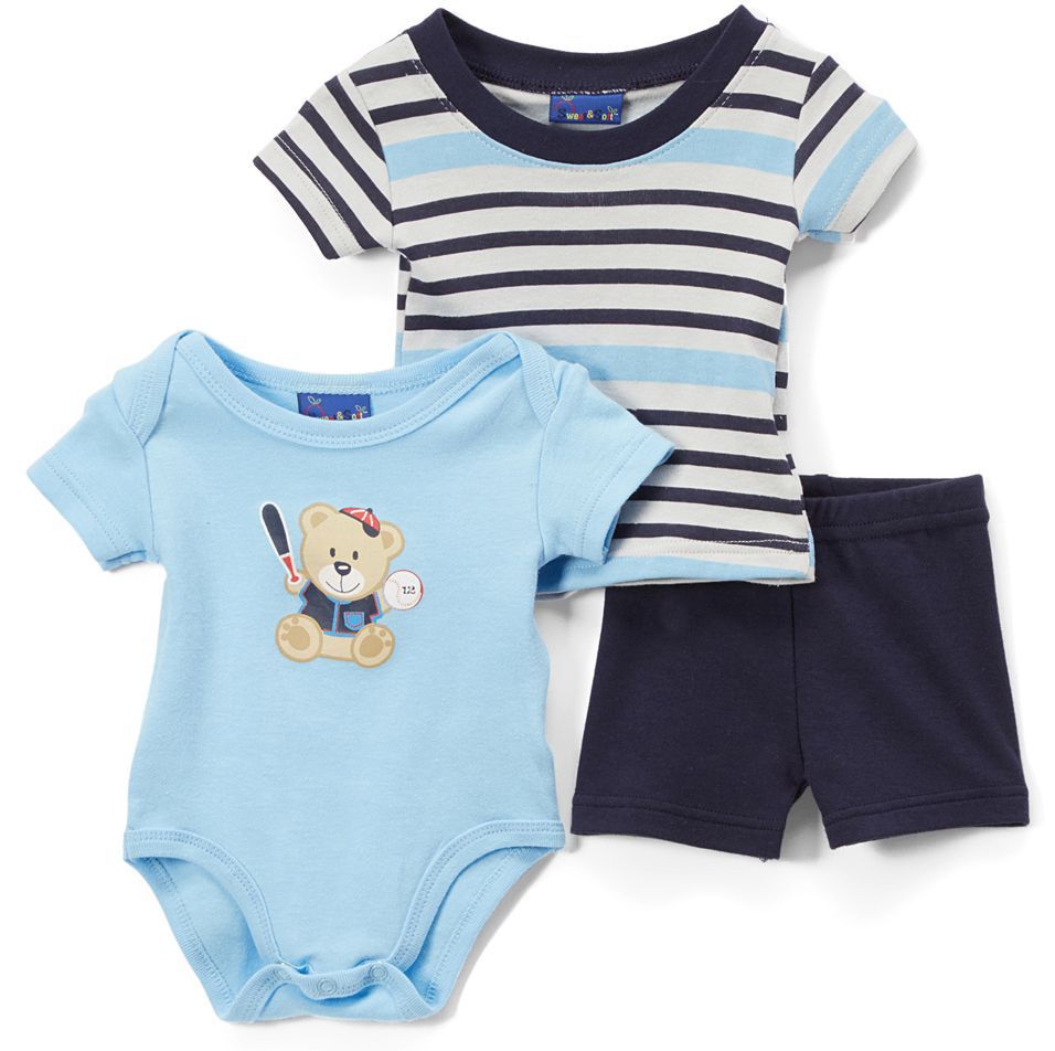 24 Units of Newborn Boy's Shorts, TShirt & Onesie Set Bear Prints