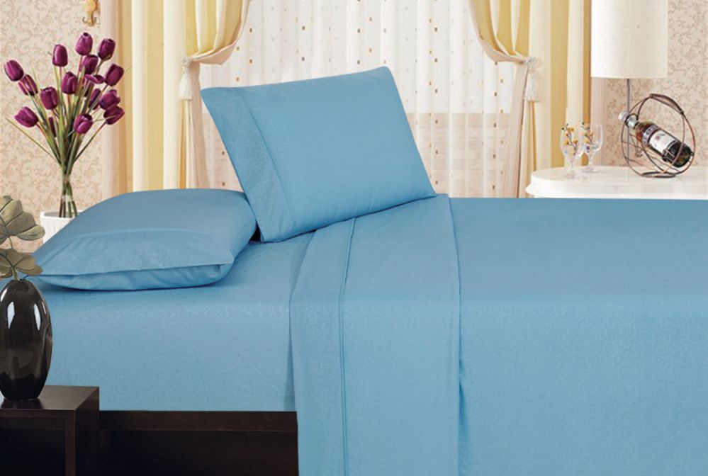 12 Units of Embossed Vine Sheet Set Queen Size In Light Blue Sheet
