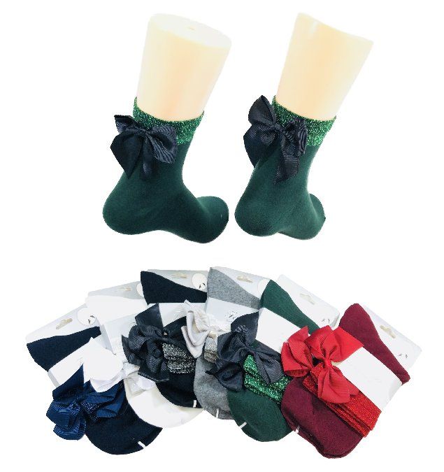 48 Units of Ladies Fashion Socks Sparkle Edge With Bow Womens Ankle