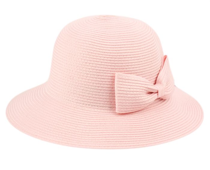 12 Units of Poly Braid Bucket Sun Hats With Ribbon In Pink Bucket