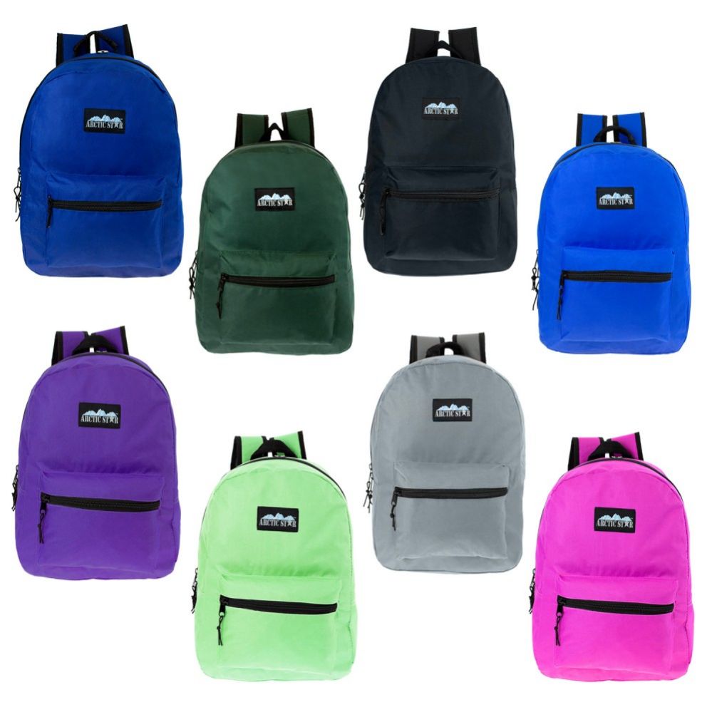 24 Units of 17" Kids Classic Backpack In 8 Assorted Solid Colors