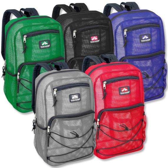 24 Units of Trailmaker 18 Inch Deluxe Mesh BackpackS- 5 Colors ...