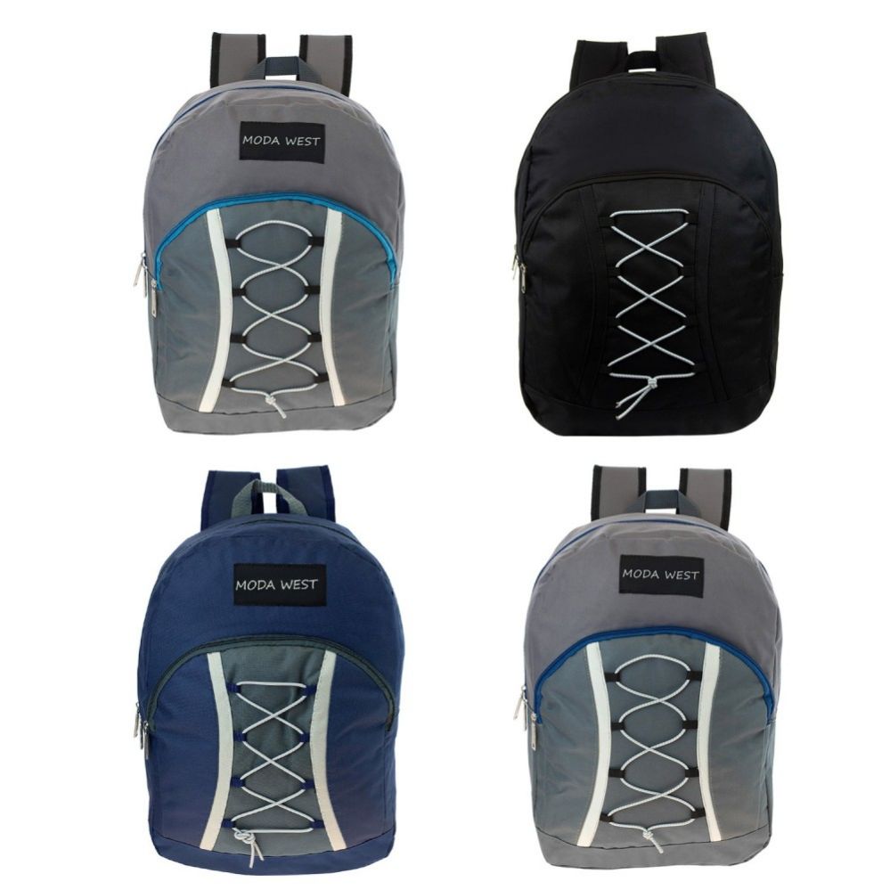 24 Units of Bungee Cord Lace Up Backpack In 5 Assorted Colors