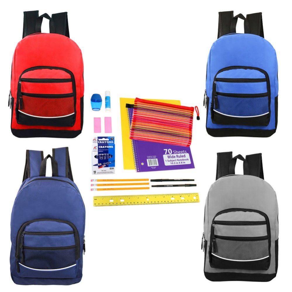 24 Units of 17" Wholesale Kids Sport Backpacks In 4 Assorted Colors
