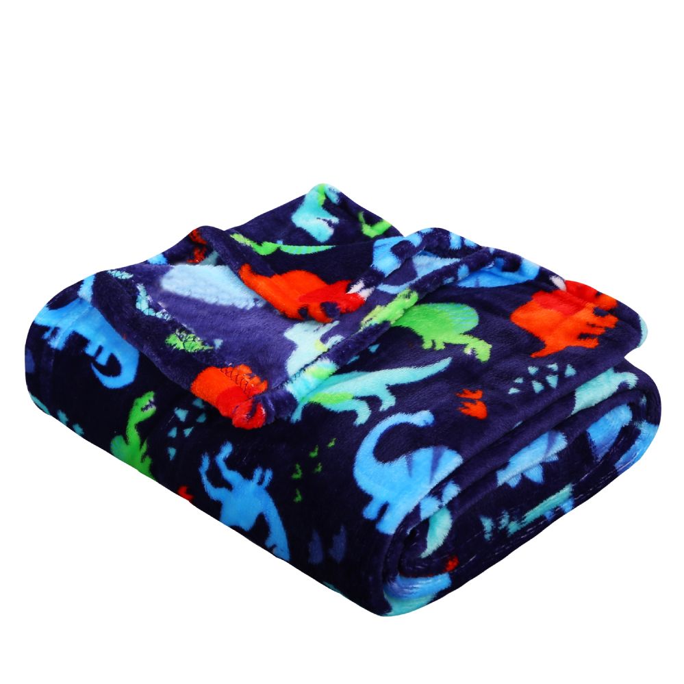 24 Units of Navy Dino Folded Throw Size 50x60 Fleece & Sherpa